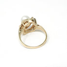 Cultured Pearl Ring - Modern 14k Yellow Gold White Organic Gem & Diamonds - Estate Circa 1990s Era Size 6 1/4 June Birthstone Fine Jewelry