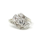 Mid Century Diamond Ring - Vintage 14k White Gold Natural Gemstones Bypass Cocktail - Circa 1950s Era Size 5 3/4 Fine Statement Jewelry