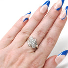 Mid Century Diamond Ring - Vintage 14k White Gold Natural Gemstones Bypass Cocktail - Circa 1950s Era Size 5 3/4 Fine Statement Jewelry