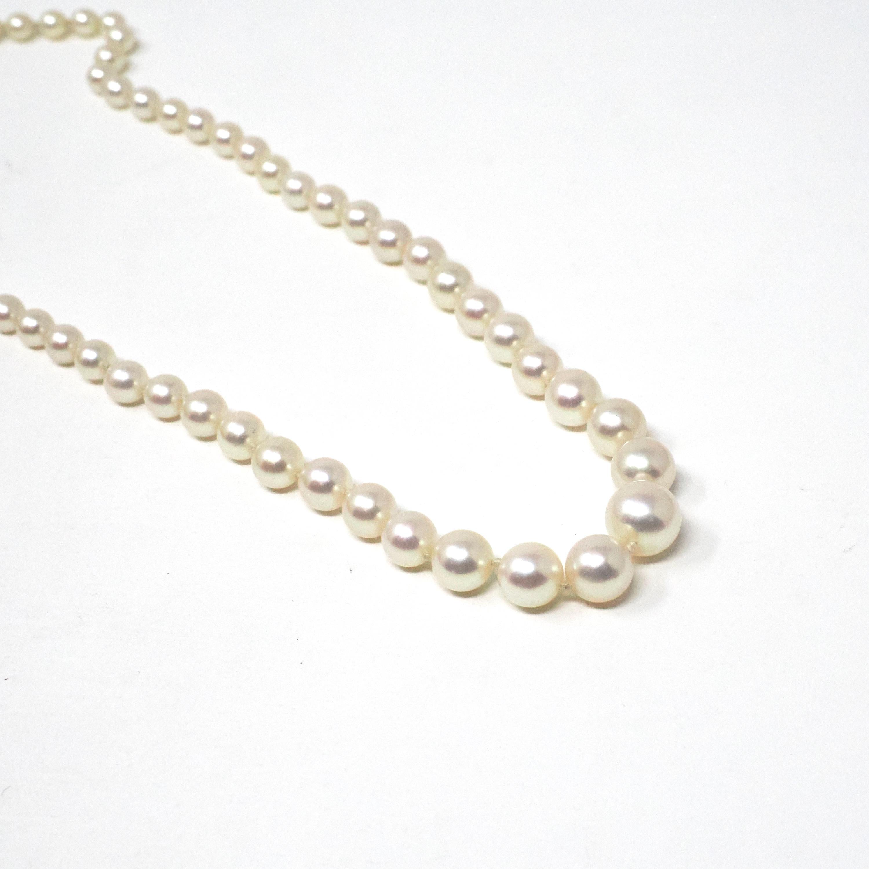 Graduated Pearl Necklace - Vintage 10k White Gold Individually Knotted Cultured Strand - Mid Century Circa 1950s Era Statement Fine Jewelry