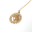 Vintage Horse Charm - Retro 14k Yellow Gold Figural Circular Detailed Equestrian Pendant - Circa 1970s Era Necklace Fine Statement Jewelry