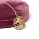 Vintage Horse Charm - Retro 14k Yellow Gold Figural Circular Detailed Equestrian Pendant - Circa 1970s Era Necklace Fine Statement Jewelry