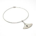 Hans Hansen Jewelry Set - Mid Century Modernist Sterling Silver Black Enamel Necklace Pendant #323 & Cuff Bracelet - Circa 1960s Era Jewelry
