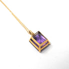 Modern Amethyst Necklace - Estate 14k Yellow Gold Rectangular Cut Purple Pendant Charm - Circa 2000s February Birthstone Y2k Fine Jewelry