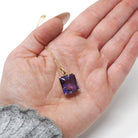 Modern Amethyst Necklace - Estate 14k Yellow Gold Rectangular Cut Purple Pendant Charm - Circa 2000s February Birthstone Y2k Fine Jewelry
