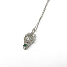 Antique Diamond Charm - Art Deco Era 14k White Gold Stick Pin Conversion Pendant Necklace - Vintage 1920s Green Glass Fine Filigree Jewelry