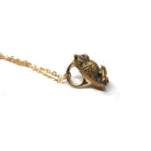 Vintage Owl Pendant - Retro 14k Yellow Gold Figural Avian Charm Necklace - Circa 1960s Red Created Ruby Eyes Fine Dainty Bird Fine Jewelry
