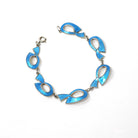 Mid Century Bracelet - Vintage Sterling Silver Light Blue Enamel Freeform Panels - Circa 1960s Era Knot Charms Spring Clasp Fine 60s Jewelry