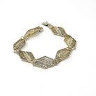 Vintage Filigree Bracelet - Mid Century Cannetille 800 Silver & Gold Wash Hexagonal Swirl Panel Links - Circa 1940s Patina Fashion Jewelry