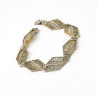 Vintage Filigree Bracelet - Mid Century Cannetille 800 Silver & Gold Wash Hexagonal Swirl Panel Links - Circa 1940s Patina Fashion Jewelry