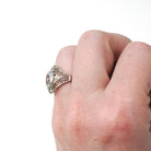Art Deco Aquamarine Ring - Vintage 18k White Gold Handmade Natural Blue Gemstone - Circa 1930s Era Size 4 1/4 Filigree Diamond Fine Jewelry