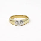 Flush Set Diamond Ring - Modern 18k Yellow Gold Platinum Two Tone .26 CT Natural Oval Unisex Engagement - Estate Size 6 Bridal Fine Jewelry