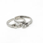 Vintage Wedding Ring Set - Mid Century 14k White Gold Illusion Diamond Engagement & Wedding Band - Circa 1950s Era Size 6 1/2 Fine Jewelry