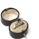 Vintage Three Stone Ring - Retro 9k Yellow Gold Created Blue Sapphire White Spinel Band - Hallmarked 1974 Size 6 3/4 Engagement Fine Jewelry