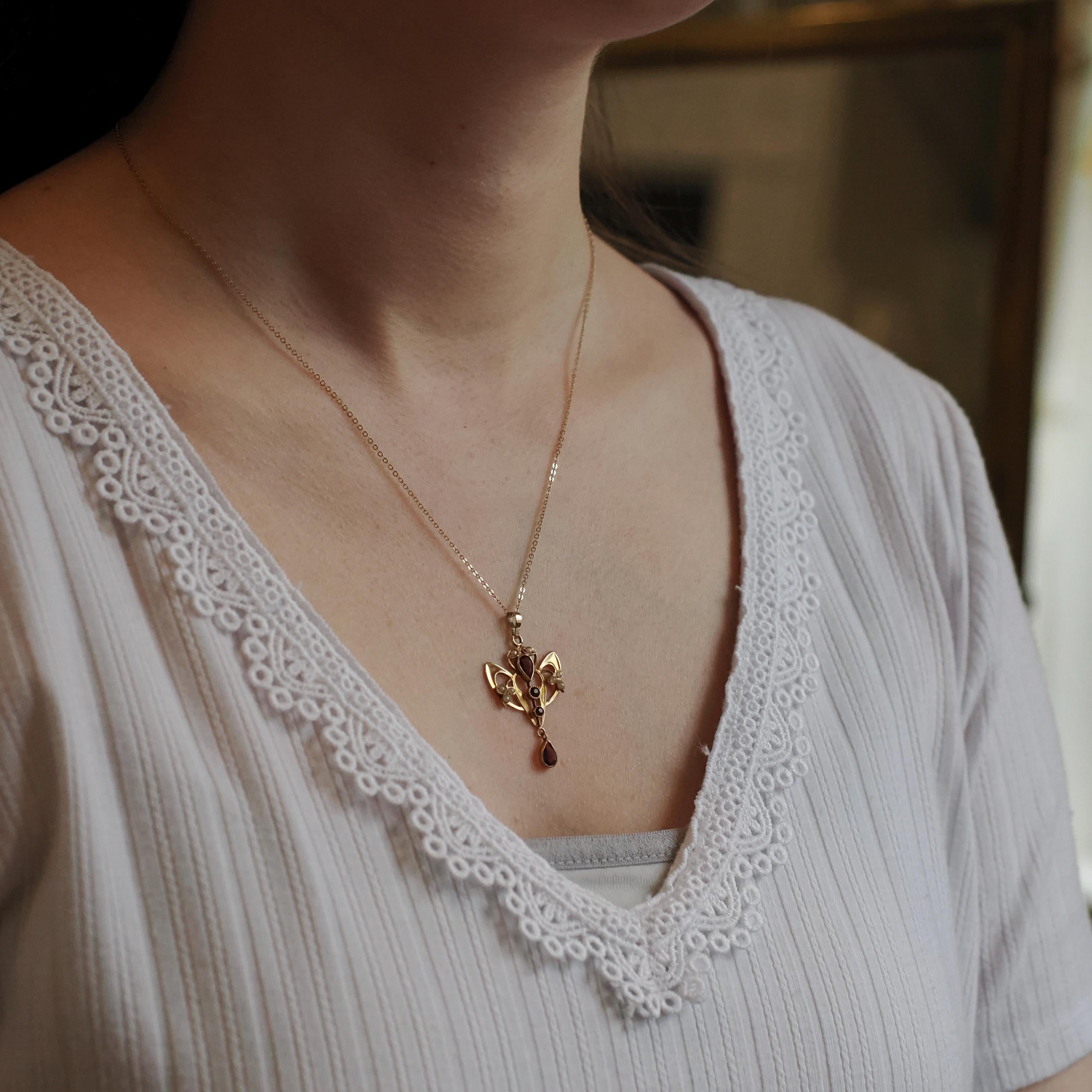 Antique Lavalier Necklace - Edwardian 10k Yellow Gold Simulated Amethyst Seed Pearl Pendant - Circa 1910s Purple Glass Dainty Fine Jewelry