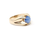 Created Star Sapphire Ring - Mid Century 10k Yellow Gold Blue Stone Statement - Vintage Circa 1940s Size 8 3/4 September Birthstone Jewelry