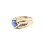 Created Star Sapphire Ring - Mid Century 10k Yellow Gold Blue Stone Statement - Vintage Circa 1940s Size 8 3/4 September Birthstone Jewelry