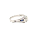 Art Deco Ring - Vintage 14k White Gold Dainty Natural Diamond & Created Blue Sapphire - Circa 1930s Era Size 4 1/2 Midi Pinky Fine Jewelry