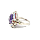 Art Deco Ring - Vintage 14k White Gold Created Purple Sapphire Target - Circa 1930s Era Size 5 1/2 Cocktail Enamel Halo 30s Fine Jewelry