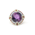 Art Deco Ring - Vintage 14k White Gold Created Purple Sapphire Target - Circa 1930s Era Size 5 1/2 Cocktail Enamel Halo 30s Fine Jewelry