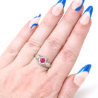 Art Deco Ring - Vintage Platinum 14k White Gold Red Created Ruby & Diamonds - Circa 1930s Era Size 7 July Birthstone Fine Filigree Jewelry