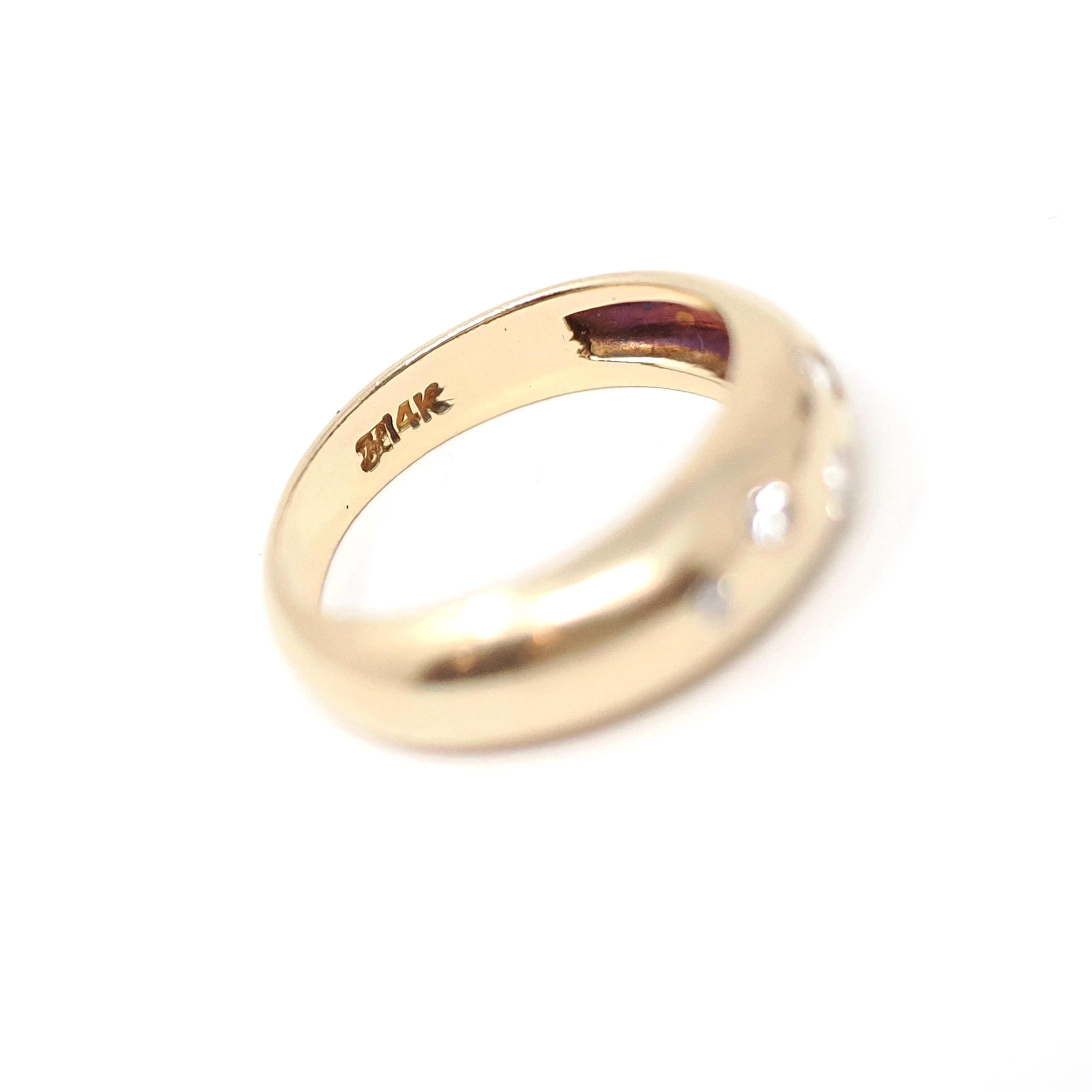 Domed Diamond Band - Modern 14k Yellow Gold Natural Gemstones Wedding Ring - Estate Size 4 Scattered Graduated Fine Celestial Star Jewelry