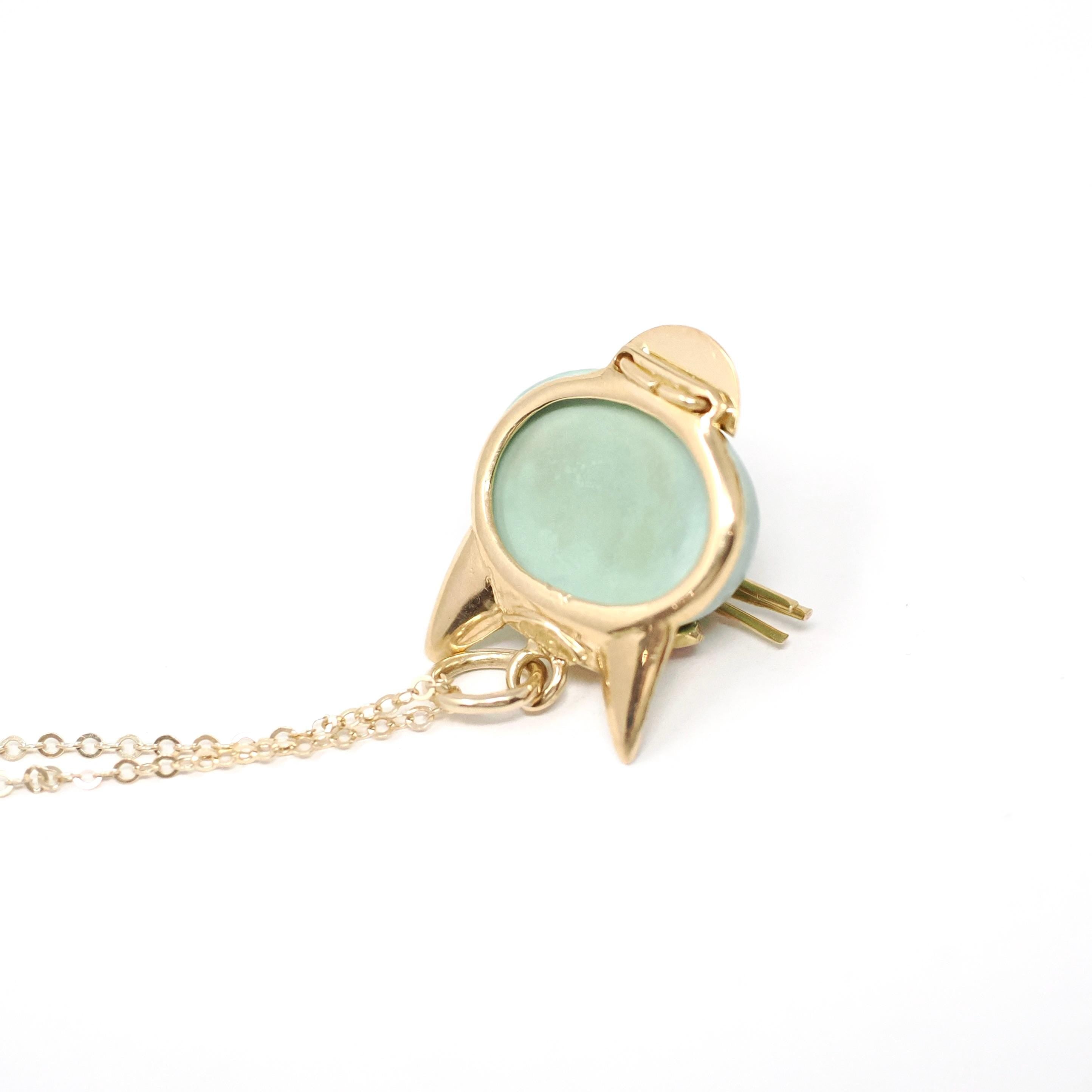 Vintage Cat Pendant - Retro 18k Yellow Gold Large Turquoise & Created Pink Sapphires Charm Necklace - Circa 1960s Animal Fine Feline Jewelry
