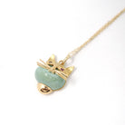 Vintage Cat Pendant - Retro 18k Yellow Gold Large Turquoise & Created Pink Sapphires Charm Necklace - Circa 1960s Animal Fine Feline Jewelry