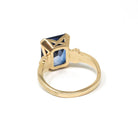 Created Blue Sapphire Ring - Mid Century 14k Yellow Gold Emerald Cut Gemstone - Circa 40s Size 7 Statement Solitaire Fine Birthstone Jewelry