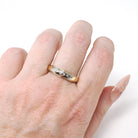 Vintage Orange Blossom Band - Retro 14k Yellow & White Gold Unisex Tapered Wedding Ring - Circa 1970s Size 9 Two Tone Stacking Fine Jewelry