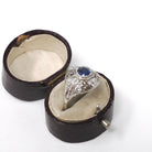 Antique Art Deco Ring - Vintage Platinum Filigree Natural Diamonds & Created Blue Sapphire Dome Engagement - Circa 1920s Size 7 Fine Jewelry