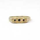Vintage Style Sapphire Ring - Modern 14k Yellow Gold Three Blue Gemstone Band - Estate Size 6 1/2 Dainty Petite Unisex Wedding Fine Jewelry