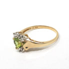 Peridot & Diamond Ring - Modern 10k Yellow And White Gold Light Green Heart Shaped Gemstone - Estate Size 6.5 August Birthstone Fine Jewelry