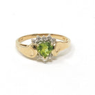 Peridot & Diamond Ring - Modern 10k Yellow And White Gold Light Green Heart Shaped Gemstone - Estate Size 6.5 August Birthstone Fine Jewelry