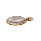Antique Locket Fob - Edwardian Era 9K Rosy Yellow Gold Round Glass Pendant Necklace - Two Side Memory Photo Portrait Keepsake Charm Jewelry