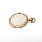Antique Locket Fob - Edwardian Era 9K Rosy Yellow Gold Round Glass Pendant Necklace - Two Side Memory Photo Portrait Keepsake Charm Jewelry