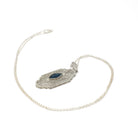 Art Deco Filigree Pendant - Vintage 10k White Gold Marquise Cut Simulated Blue Sapphire Gem - Circa 1930s Era Glass Fine Flapper Jewelry