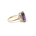 Amethyst Solitaire Ring - Modern 14k Yellow Gold Natural Pear Cut 8.00 CT Gemstone - Circa 2000s Size 9 1/4 February Birthstone Fine Jewelry
