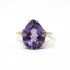 Amethyst Solitaire Ring - Modern 14k Yellow Gold Natural Pear Cut 8.00 CT Gemstone - Circa 2000s Size 9 1/4 February Birthstone Fine Jewelry