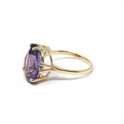 Amethyst Solitaire Ring - Modern 14k Yellow Gold Natural Pear Cut 8.00 CT Gemstone - Circa 2000s Size 9 1/4 February Birthstone Fine Jewelry