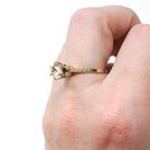 Art Deco Solitaire Engagement Ring - Vintage 18k Yellow & White Gold Tall Prong Created Green Sapphire Gem - Circa 1930s Size 5 1/4 Jewelry