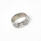 Diamond Cigar Band - Vintage 14k White Gold .53 CTW Wide Pierced Flower Ring - Mid Century Circa 1950s Era Size 6 1/4 Unisex Fine Jewelry
