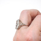 Vintage Aquamarine Ring - Art Deco 14k White Gold Natural Blue Hourglass Stacked Gemstones - Circa 1930s Era Size 6.5 Filigree Fine Jewelry