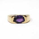 Modern Amethyst Ring - Estate 14k Yellow Gold Natural Purple Gemstone East West Half Bezel - 2000s Era Size 7.75 February Birthstone Jewelry