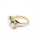 Opal Bypass Ring - Vintage 10k Yellow Gold Natural Cabochon Cut Three Gemstone Band - Modern Estate Size 5 3/4 October Birthstone Jewelry
