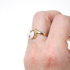 Opal Bypass Ring - Vintage 10k Yellow Gold Natural Cabochon Cut Three Gemstone Band - Modern Estate Size 5 3/4 October Birthstone Jewelry