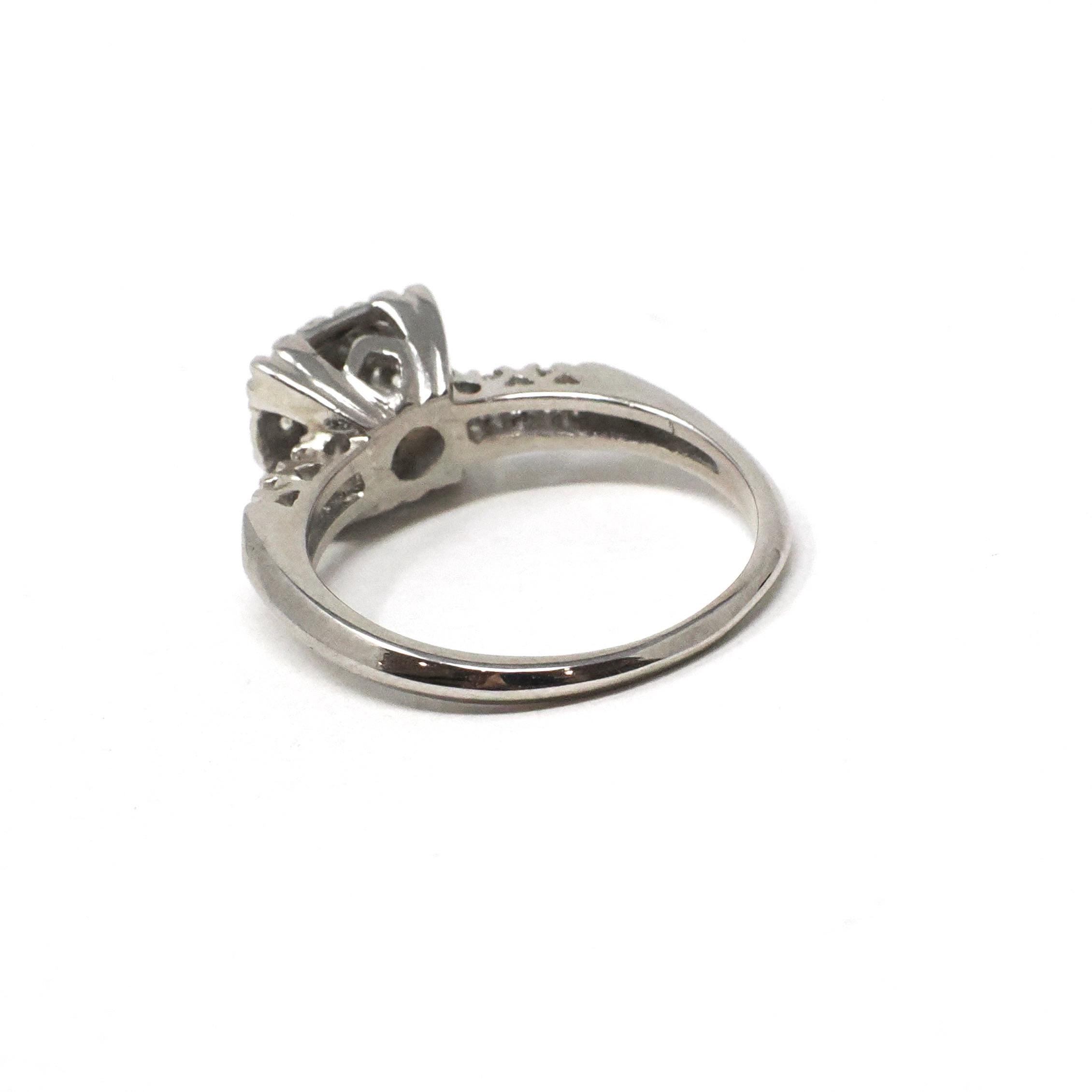 Diamond Cluster Ring - Mid Century 14k White Gold 1/2 CTW Natural Gemstones - Vintage Circa 1950s Era Size 5 3/4 Cocktail Fine Halo Jewelry