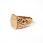 Edwardian Signet Ring - Antique 10k Rosy Yellow Gold Script Initial M Engraved Monogram - Art Nouveau 1910's Era Size 12 Fine Scroll Jewelry