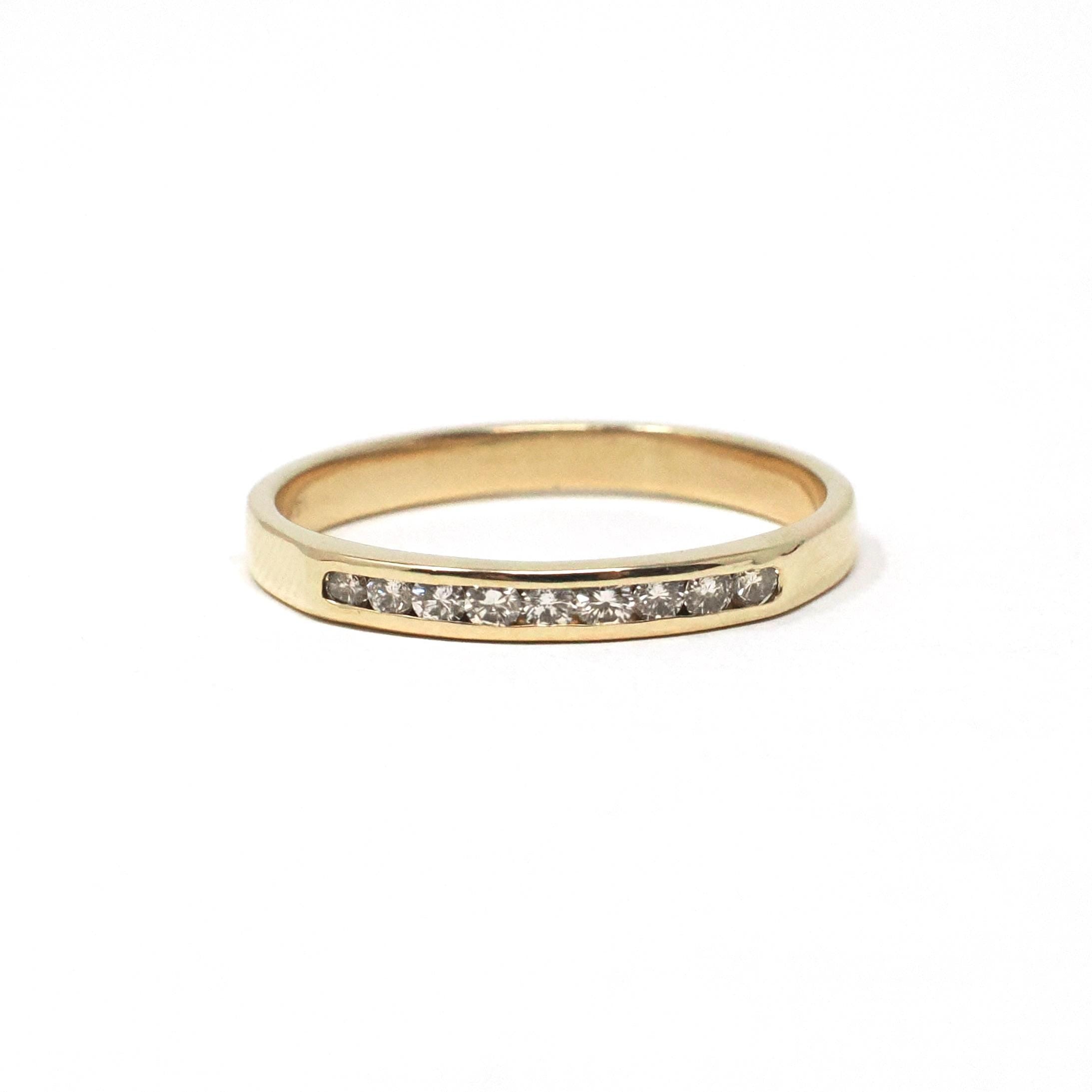 Diamond Wedding Band - Estate 14k Yellow Gold Channel Set .18 CTW 2.3 MM Ring - Circa 2000s Era Size 5 3/4 Stacking Bridal Fine Jewelry