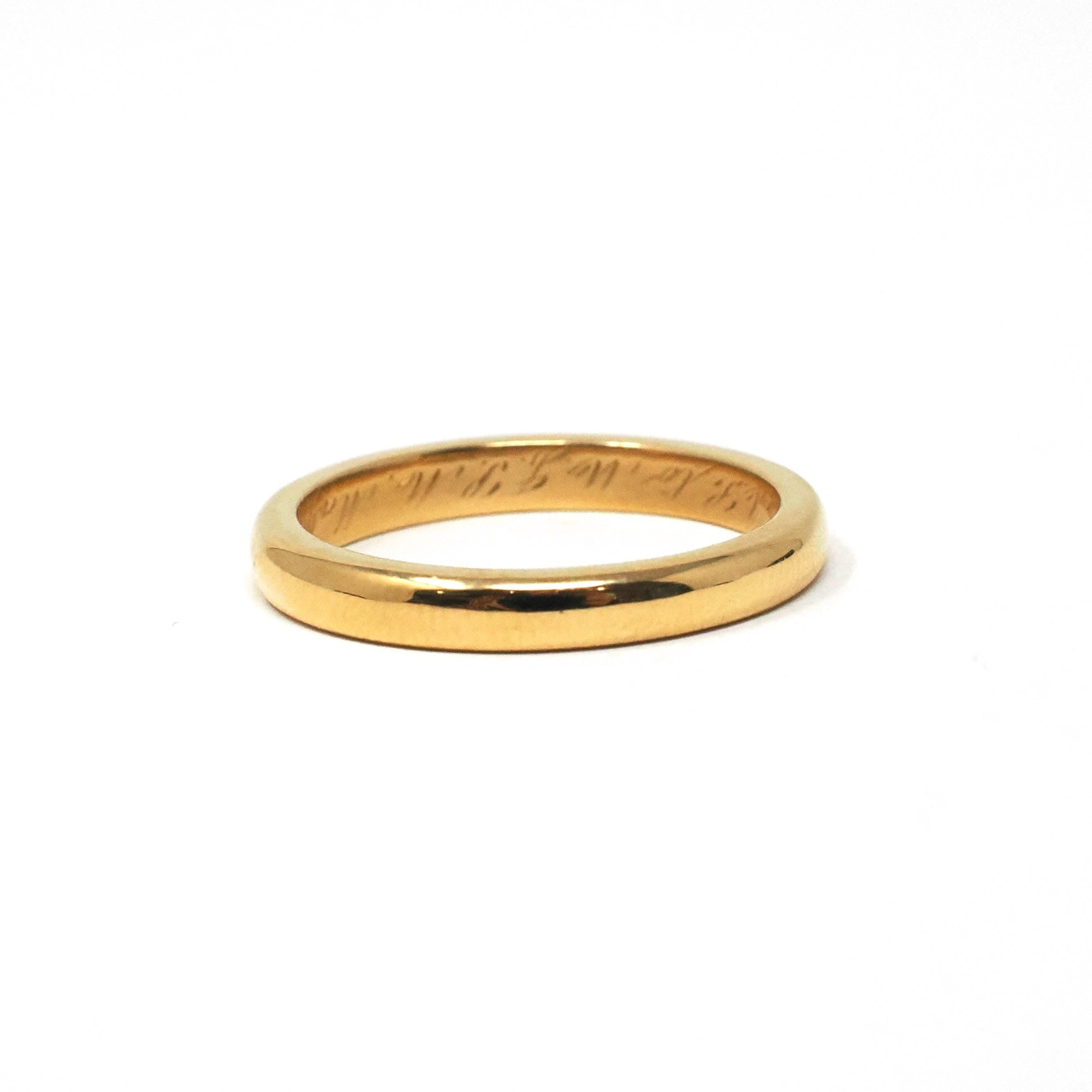 Edwardian Era Ring - Antique 22k Yellow Gold Unadorned 2.6MM Wedding Band - Dated May-31-1905 Size 6 Half Round Engraved Fine Bridal Jewelry